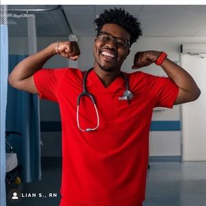 Figs Winning Red Leon 3 pocket scrub top